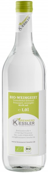 Brennerei Kessler BIO-Weingeist BIO-Primasprit BIO-Trinkalkohol 96,4%vol. 1000ml